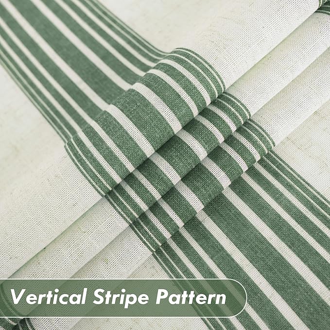 DriftAway Farmhouse Vertical Striped Linen Blend Textured Light Filtering Semi Sheer Curtains for Living Room Bedroom 96 Inches Long Drapes 2 Panels Broad Striped Loden Green
