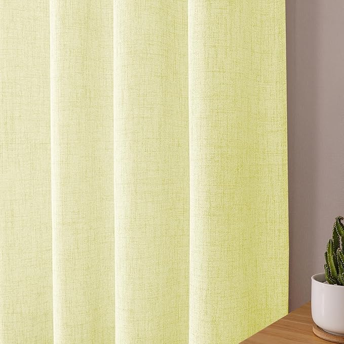 Tollpiz Short Linen Curtain Living Room Rod Pocket Semi Sheer Curtains Burlap Light Filtering Thick Linen Drape for Bedroom, 54 x 45 inches Long, Cream Yellow, Set of 2 Panels
