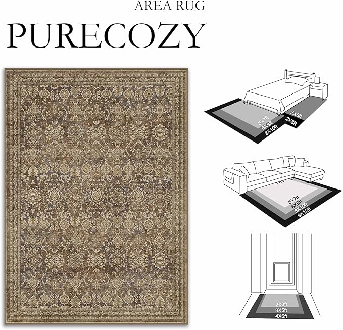 2x8 Runner Rug Brown Vintage Hallway Long Carpet Indoor Kitchen Washable Living Room Low Pile Traditional Distressed Retro Floral Accent Throw Rug Non Slip Laundry Bathroom Office Dining Room