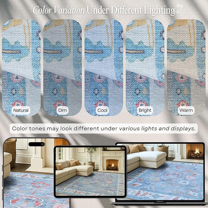 Fame Rugs Blue Modern Oushak Rug 10x13, Vintage Turkish Colorful Oriental Washable Antique Inspired Oversize Area Rugs, Luxury Living Room Bedroom (381LB, 10' x 13')