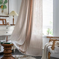 Sutuo Home Boho Curtains for Bedroom Living Room, Semi Blackout Linen Striped Farmhouse Vintage Tassels Window Treatment Bohemian Embroidery Drape, Rod Pocket 1 Panel 52" W x 120" L, Coffee Linen