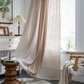 Sutuo Home Boho Curtains for Bedroom Living Room, Semi Blackout Linen Farmhouse Shabby Chic Tassels Window Treatment Bohemian Embroidery Drape, Rod Pocket 1 Panel 52" W x 96" L, Coffee Linen