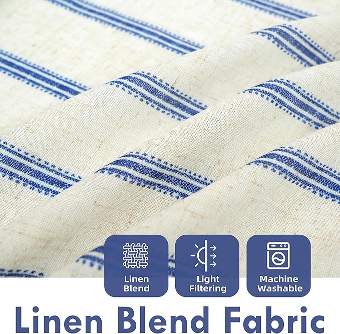 DriftAway Farmhouse Vertical Striped Linen Blend Textured Light Filtering Semi Sheer Curtains for Living Room Bedroom 102 Inches Long Drapes 2 Panels Linen Navy