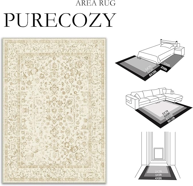 8x10 Brown Area Rug Non Slip Large Vintage Living Room Distressed Machine Washable Carpet Traditional Indoor Bedroom Brown Retro Floral Accent Throw Rug for Office Kitchen Dorm Dining Room