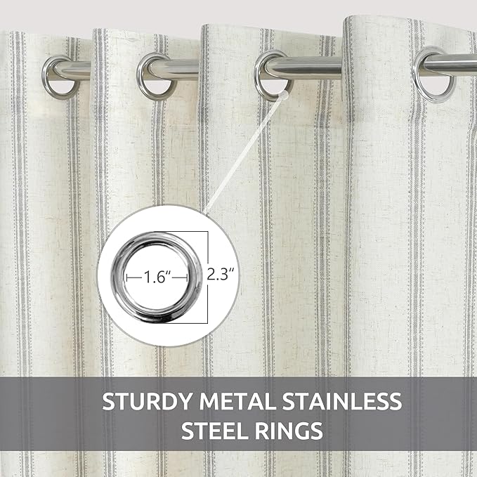 DriftAway Farmhouse Vertical Striped Linen Blend Textured Light Filtering Semi Sheer Curtains for Living Room Bedroom 54 Inches Long Drapes 2 Panels