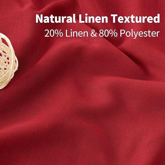 YoungsTex Red Linen Curtains 95 Inches Length for Living Room, Light Filtering Drapes Privacy with Grommet for Christmas Bedroom Dining Room, 2 Panels, 52 X 95 Inch