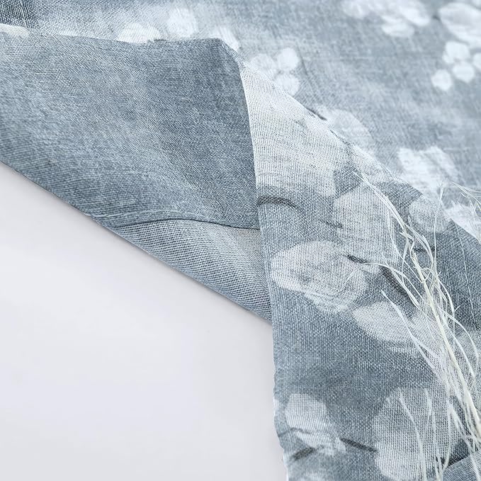FMFUNCTEX Linen Sheer Curtains for Bedroom, Blue White Blossom Print Curtains 84 Inches Long for Living Room,Floral Patterned Farmhouse Curtain Light Filtering Window Drapes 2 Panels, Rod Pocket