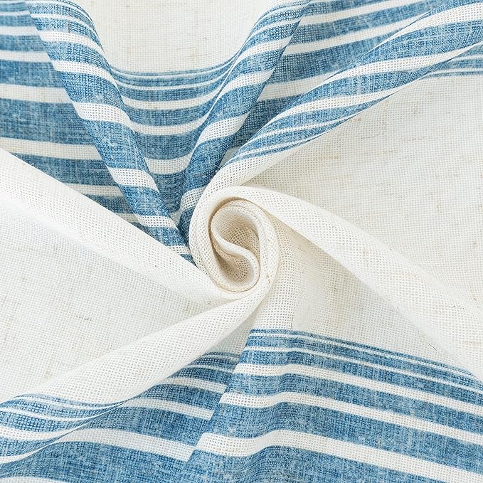 DriftAway Farmhouse Vertical Striped Linen Blend Textured Light Filtering Semi Sheer Curtains for Living Room Bedroom 84 Inches Long Drapes 1 Panel Broad Striped Jean Navy
