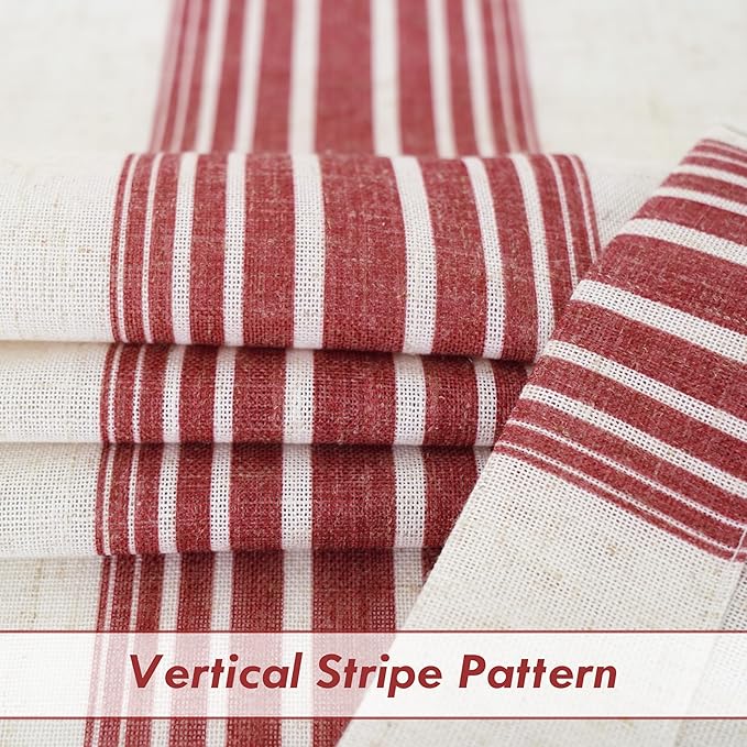 DriftAway Farmhouse Vertical Striped Linen Blend Textured Light Filtering Semi Sheer Curtains for Living Room Bedroom 54 Inches Long Drapes 2 Panels Broad Striped Red