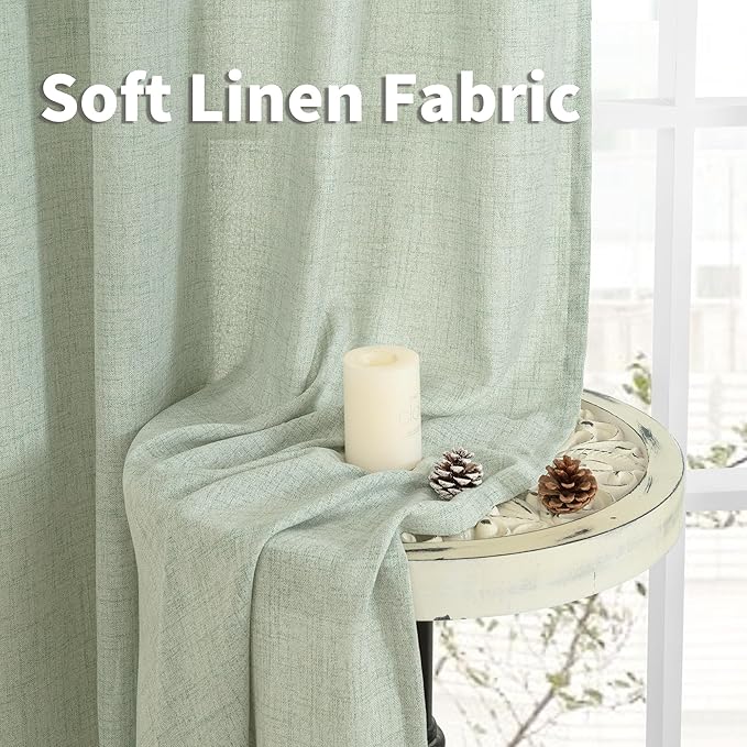 YoungsTex Sage Green Linen Curtains 95 Inch Long for Living Room 2 Panels, Floor Length Semi Sheer Textured Drapes Light Filtering Window Treatments for Dining Room Bedroom, 2 Panels, 52 X 95 Inch