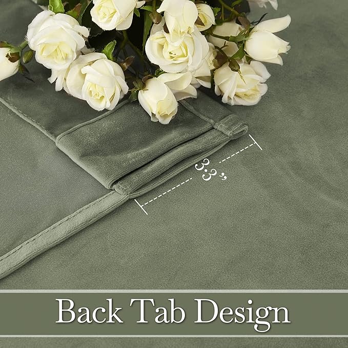 RYB HOME Plush Velvet Curtains, Heavy Duty Back Tab Decorative Window Drapes Privacy Room Darkening Covering for Living Room Playroom, Sage Green, W52 x L120 inches, Set of 2 Panels