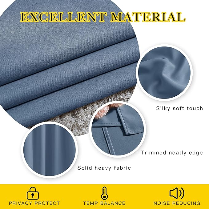 NICETOWN Stone Blue Blackout Curtains 90 inches Long, Grommet Thermal Insulated Room Darkening Window Treatments Voice Reducing for Bedroom/Patio Door, 2 Panels, W52 x L90