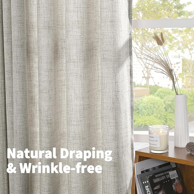 YoungsTex Linen Curtains 54 Inches Length for Short Living Room, Dark Grey Semi Sheer Window Drapes Light Filtering with Bronze Grommet for Bedroom Kitchen Bathroom, 2 Panels, 42 X 54 Inch