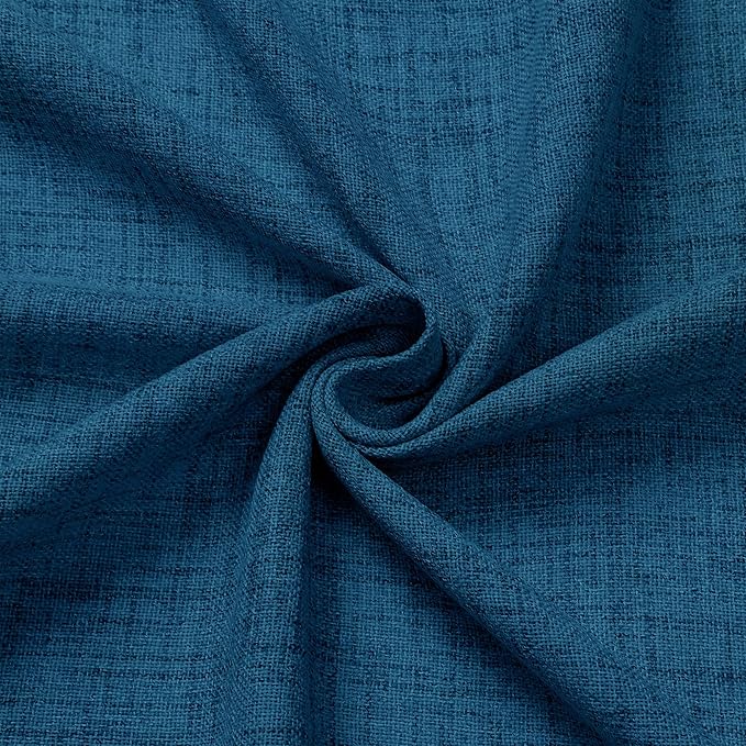 Tollpiz Linen Curtain Bedroom Rod Pocket Semi Sheer Curtains Burlap Light Filtering Thick Linen Drape for Living Room, 54 x 63 inches Long, Classic Blue, Set of 2 Panels