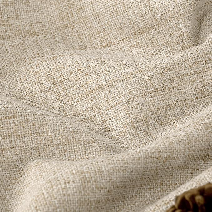 45 Inch Length Linen Blackout Curtains for Short Cafe Window, Thermal Insulated Light Blocking Soundproof Privacy Burlap Curtains 2 Panels, Each 38 Inch Wide Beige