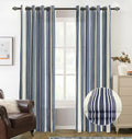 DriftAway Farmhouse Vertical Striped Linen Blend Textured Light Filtering Semi Sheer Curtains for Living Room Bedroom 96 Inches Long Drapes 2 Panels Broad Striped Dark Navy