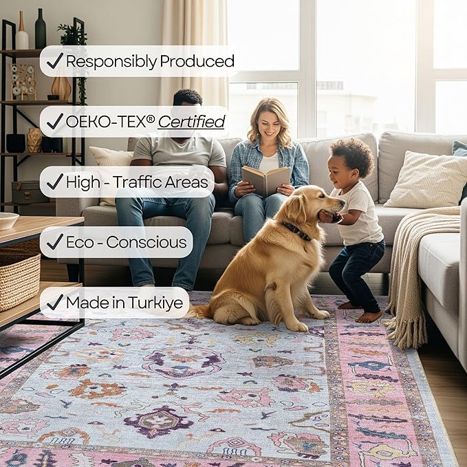 Fame Rugs Pink Beige Modern Oushak Rug 2'6"x13, Vintage Turkish Colorful Oriental Antique Inspired Long Runner Rugs, Luxury Living Room Bedroom (390PP, 2'6" x 13')