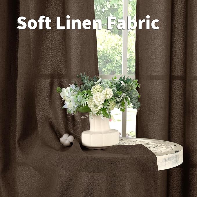 YoungsTex Brown Linen Curtains 63 Inches Length - Light Filtering Chocolate Semi Sheer Window Drapes with Bronze Grommet for Living Room/Bedroom/Farmhouse/Country Privacy, 42 x 63 Inch, 2 Panels