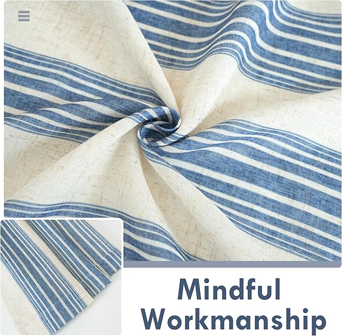 DriftAway Farmhouse Vertical Striped Linen Blend Textured Light Filtering Semi Sheer Curtains for Living Room Bedroom 72 Inches Long Drapes 2 Panels Broad Striped Linen Jean Navy