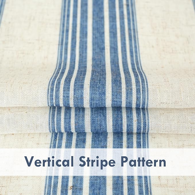 DriftAway Farmhouse Vertical Striped Linen Blend Textured Light Filtering Semi Sheer Curtains for Living Room Bedroom 102 Inches Long Drapes 2 Panels Broad Striped Linen Jean Navy