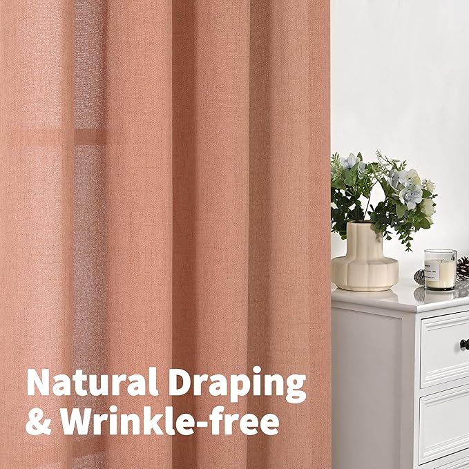 YoungsTex Rust Terracotta Linen Curtains 84 Inches Long, Burnt Orange Light Filtering Drapes with Bronze Grommet Privacy for Bedroom Living Room Windows, 52 x 84 Inch, 2 Panels