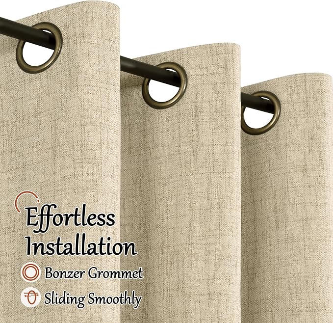 40 Inch Length Linen Blackout Curtains for Short Cafe Window, Thermal Insulated Light Blocking Soundproof Privacy Burlap Curtains 2 Panels, Each 38 Inch Wide Burlap