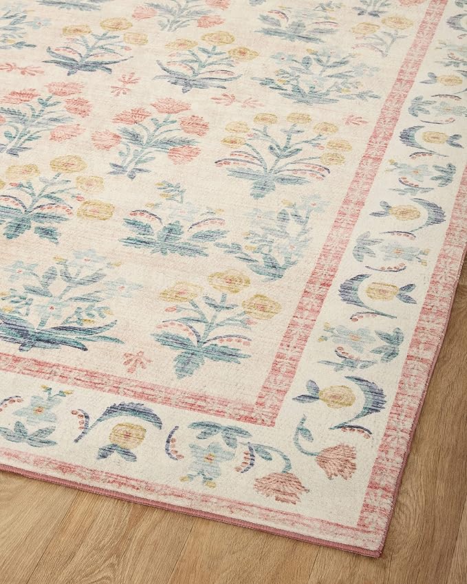 Loloi Rifle Paper Co. Eden Collection EDE-01 Mughal Rose Blush 8'-6" x 11'-6" Area Rug feat. CloudPile™