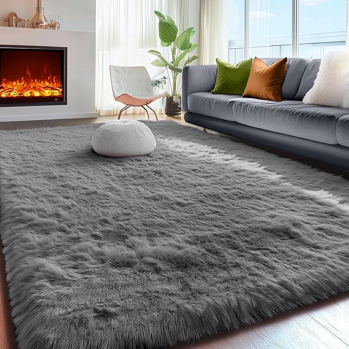 PAGISOFE Plush Machine Washable Area Rugs for Living Room 6x9 Grey, Soft Shaggy Rugs Carpets Fluffy Rugs for Boys Bedroom Kids Room, Shag Plush Rug for Teen Dorm Decor, Home Decor Aesthetic, Nursery