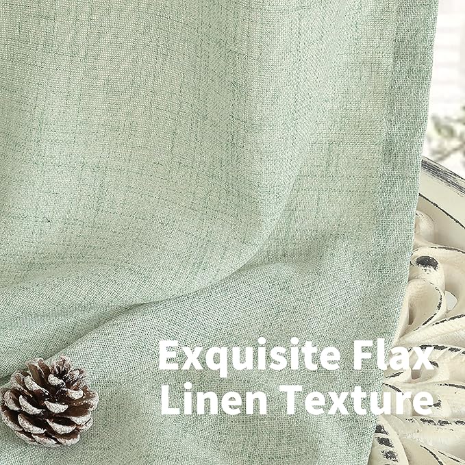 YoungsTex Sage Green Linen Curtains 90 Inches Long for Living Room, Boho Semi Sheer Drapes with Bronze Grommet Privacy Light Filtering Window Treatments for Bedroom Dining, 52 x 90 Inch, 2 Panels