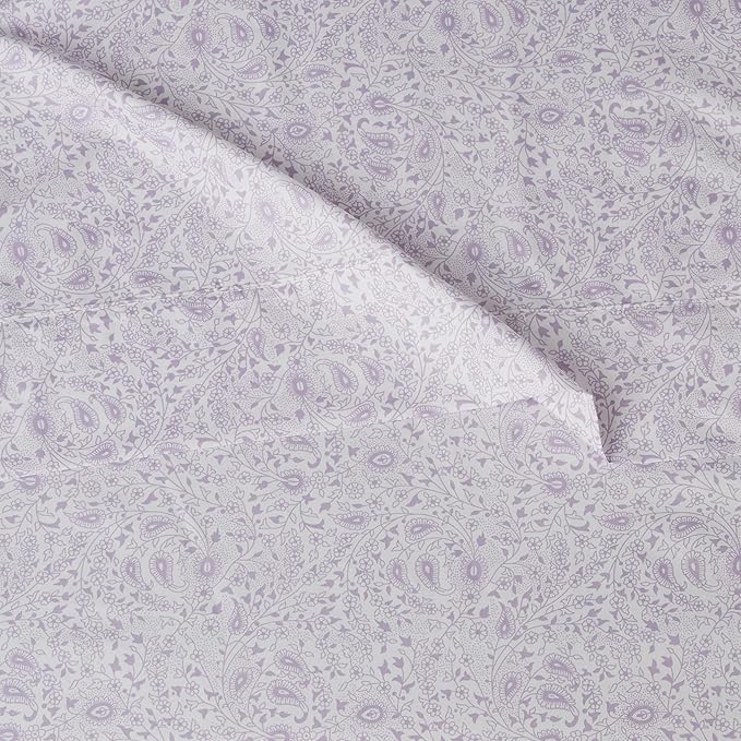 Amazon Basics Lightweight Super Soft Easy Care Microfiber Bed Sheet Set with 14" Deep Pockets - King, Lavender Paisley