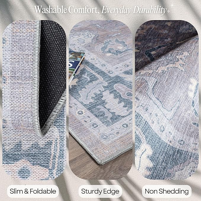 Fame Rugs Gray Modern Oushak Rug 2x3, Vintage Doormat Turkish Colorful Oriental Antique Inspired Washable Small Area Rug, Luxury Living Room Bedroom (389GBB, 2' x 3')