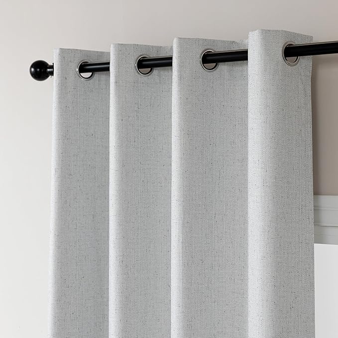 Amazon Basics Faux Linen Blackout Curtains for Bedroom and Living Room, 2-Piece Set with Grommets, 52" W x 72" L, White