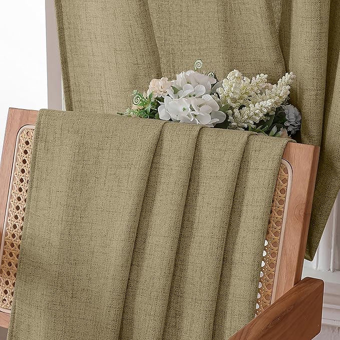 Tollpiz Short Linen Tier Curtains Rod Pocket Semi Sheer Half Kitchen Curtain Burlap Light Filtering Thick Linen Drapes for Bathroom, 30 x 24 inches Long, Taupe, Set of 2 Panels