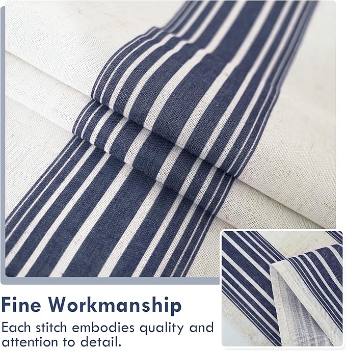DriftAway Farmhouse Vertical Striped Linen Blend Textured Light Filtering Semi Sheer Curtains for Living Room Bedroom 102 Inches Long Drapes 2 Panels Broad Striped Dark Navy