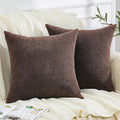 GAWAMAY Decorative Chenille Throw Pillow Covers 24x24 Inch Pack of 2, Soft Square Couch Pillow Cover for Sofa Cushion Living Room Bedroom Solid Dyed Pillowcases Coffee 60x60cm (ONLY Covers)