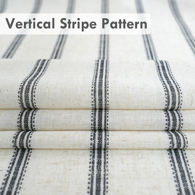 DriftAway Farmhouse Vertical Striped Linen Blend Textured Light Filtering Semi Sheer Curtains for Living Room Bedroom 63 Inches Long Drapes 2 Panels