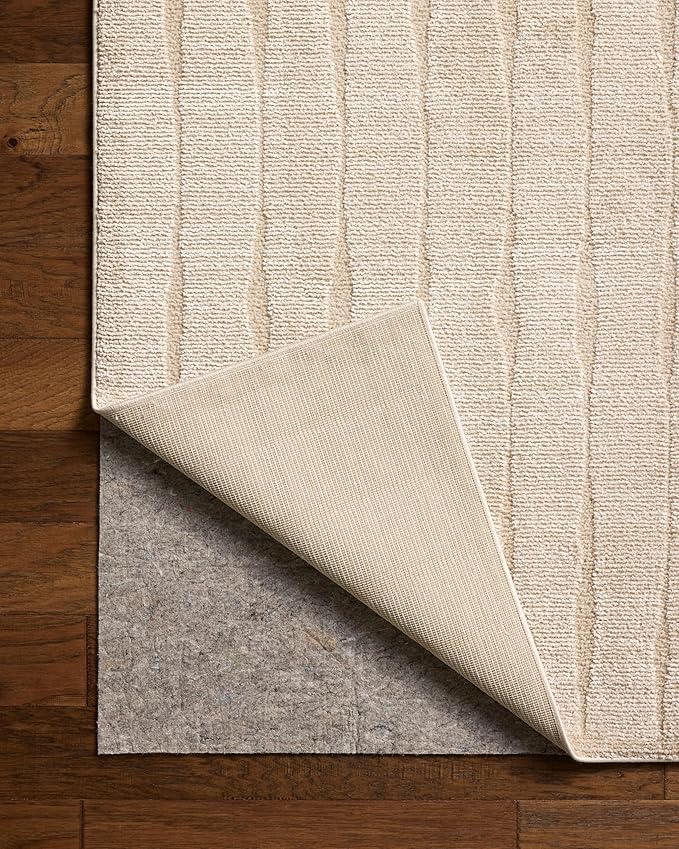 Loloi Chris Loves Julia Calvin Collection CLV-02 Ivory/Oatmeal 7'-10" x 7'-10" Round Area Rug Checkered Neutral Soft Living Room Bedroom Carpet