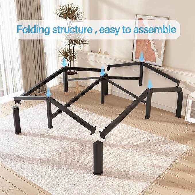 FUIOBYVV 10 Inch Full Bed Frame with Round Corner Edge Legs 3500 lbs Metal Heavy Duty Steel Slats Support No Box Spring Needed Platform Noise Free Easy Assembly