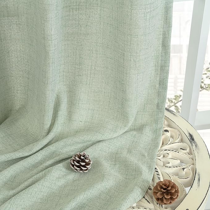 YoungsTex Sage Green Kitchen Window Curtains, Short Linen Drapes with Bronze Grommet Light Filtering Semi Sheer for Bathroom Cafe Windows, 42 x 40 Inch, 2 Panels