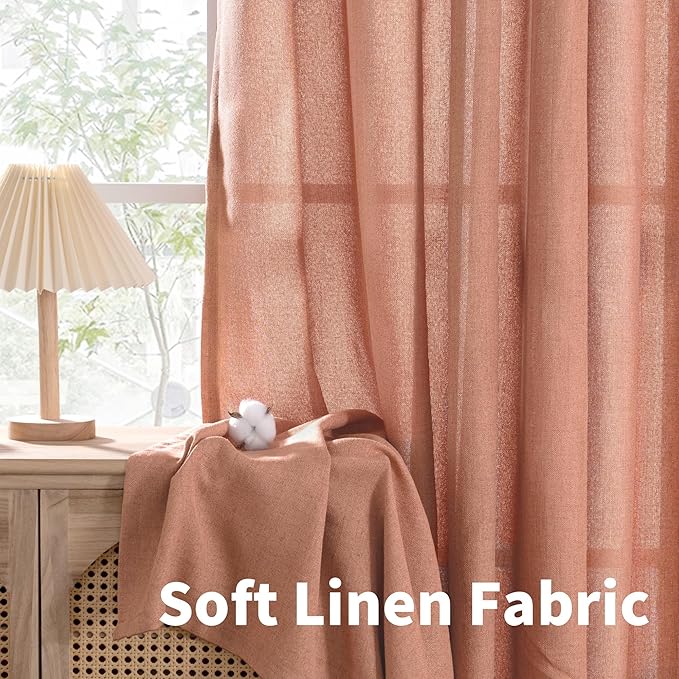 YoungsTex Terracotta Linen Curtains 63 Inch Length for Living Room, Light Filtering Semi Sheer Window Drapes with Bronze Grommet Privacy for Bedroom Farmhouse Decorative, 42 x 63 Inch, 2 Panels