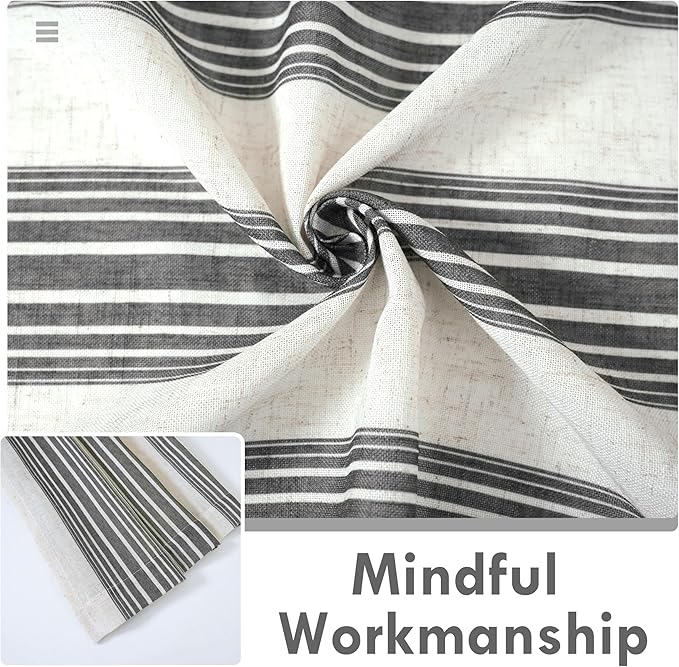 DriftAway Farmhouse Vertical Striped Linen Blend Textured Light Filtering Semi Sheer Curtains for Living Room Bedroom 84 Inches Long Drapes 2 Panels Broad Striped Linen Black