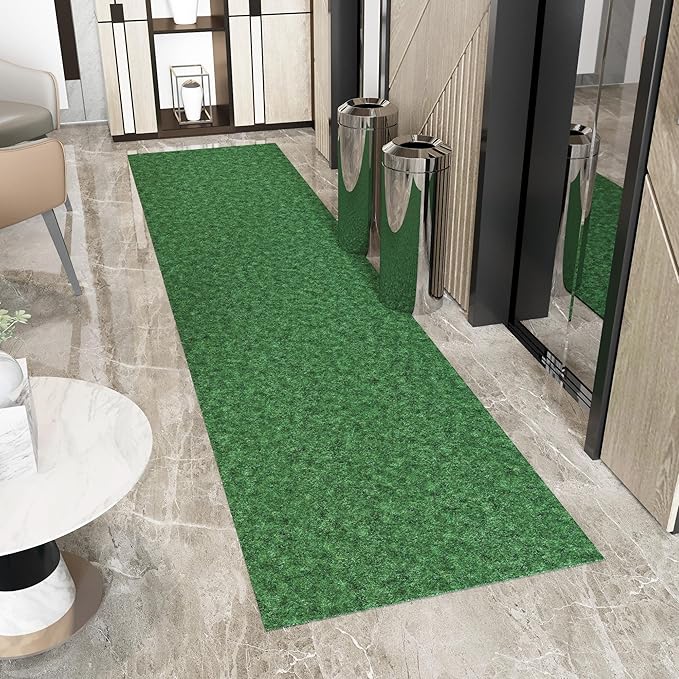 Ottomanson 2' x 18' Hallway Runner with Scraper Pile Extra Durable Non-Slip Rug Mat for Indoor & Outdoor Use - Ideal for Kitchen, Entryway, Patio & Garage - High-Traffic Carpet, Green