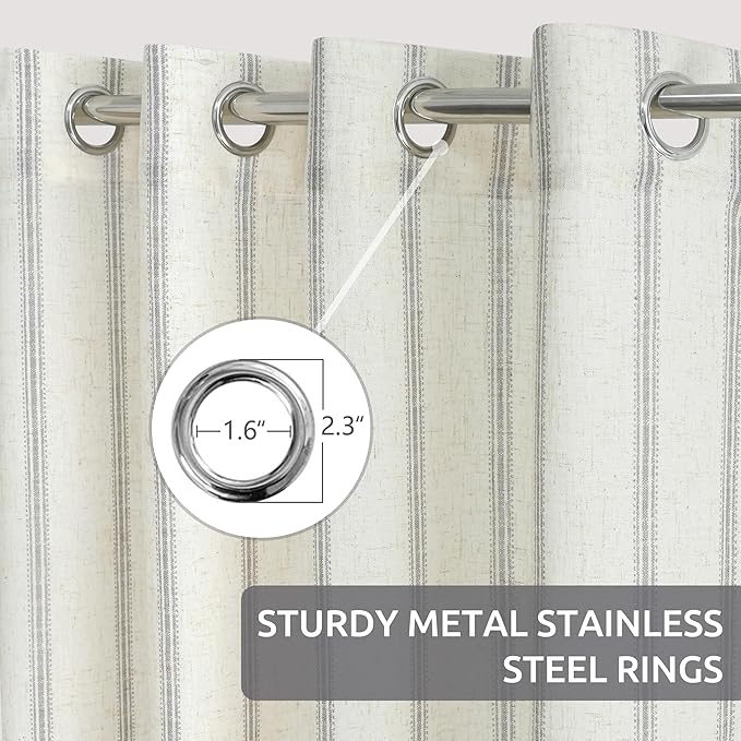 DriftAway Farmhouse Vertical Striped Linen Blend Textured Light Filtering Semi Sheer Curtains for Living Room Bedroom 36 Inches Long Drapes 2 Panels
