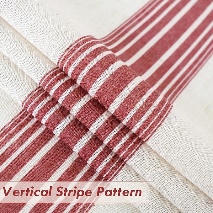 DriftAway Farmhouse Vertical Striped Linen Blend Textured Light Filtering Semi Sheer Curtains for Living Room Bedroom 108 Inches Long Drapes 2 Panels Broad Striped Red