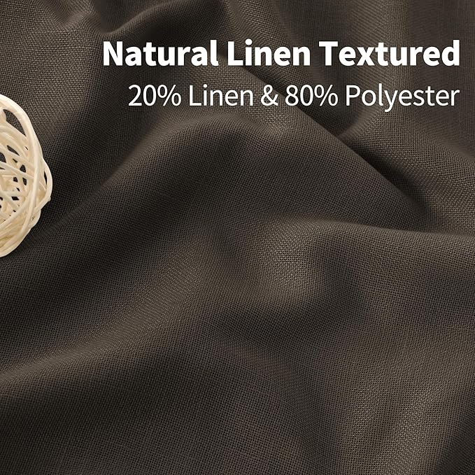 YoungsTex Brown Linen Semi Sheer Curtains 90 Inches Length for Living Room, Light Filtering Drapes Privacy with Grommet Decorative for Home Office Dining Room Bedroom, 2 Panels, 52 X 90 Inch