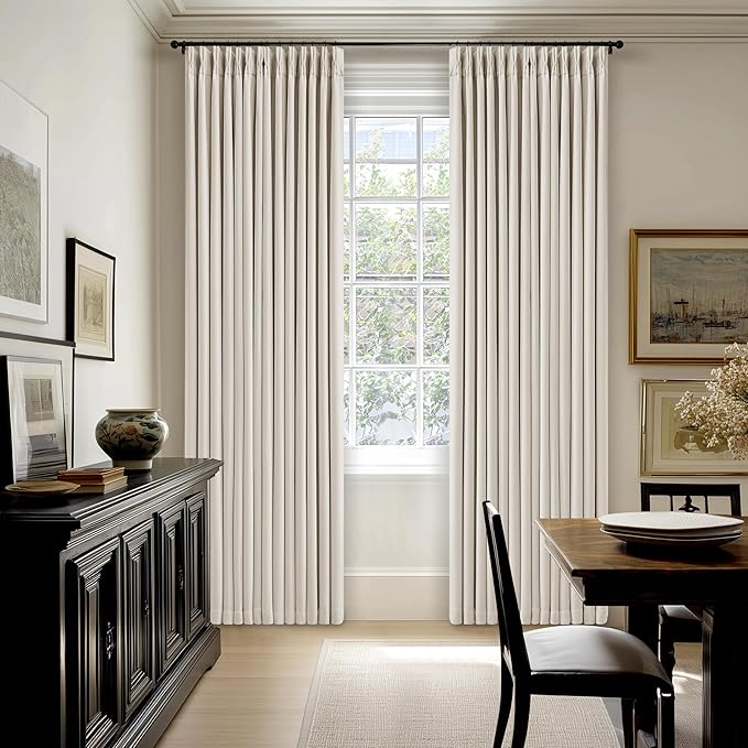94 Inch Natural Blackout Linen Curtains 2 Panels Set for Bedroom Living Nursery Neutral Pinch Pleated 100% Black Out Thermal Insulated Cream Ivory Curtain for Energy Efficient Pinch Pleat Drape 40x94
