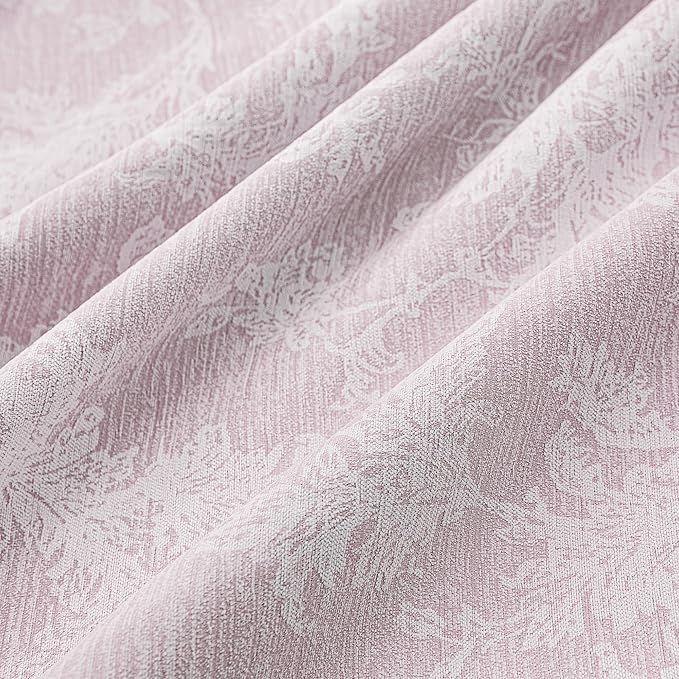 FMFUNCTEX Pink Floral Jacquard Blackout Curtains 90 Inches Long for Girls Bedroom, Scroll Flower Chenille Farmhouse Curtains for Nursery Room Darkening Thermal Insulated Grommet Window Drapes 2 Panels