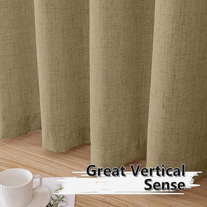 Tollpiz Short Linen Tier Curtains Rod Pocket Semi Sheer Half Kitchen Curtain Burlap Light Filtering Thick Linen Drapes for Bathroom, 30 x 24 inches Long, Taupe, Set of 2 Panels