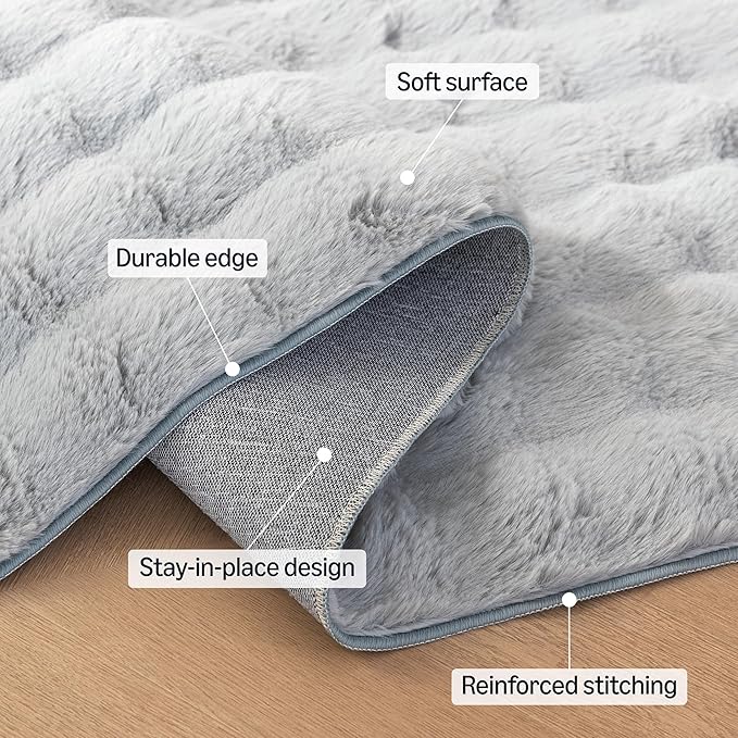 Amazon Basics Indoor Area Rug, 3D Bubble Washable Home Decor Carpet for Living Room, Bedroom, 2' W × 3' L, Grey