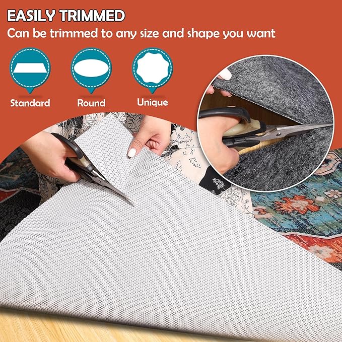 Waterproof Rug Pad, 2x6 Ft Under Area Rug Carpet Pad, Non Slip Rug Pads for All Floors and Hardwood Floors Finishes, Keep Carpets in Place Soft and Prevent Rug from Wrinkling or Buckling